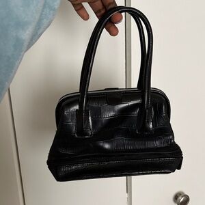 Nine West Black Croc-Embossed Mini Bag